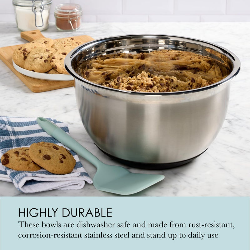 Chicago Metallic Stainless Steel Soft Base Bowls, Versatile Nesting Mixing Bowls for Every Kitchen Task, Set of 3 - Image 3