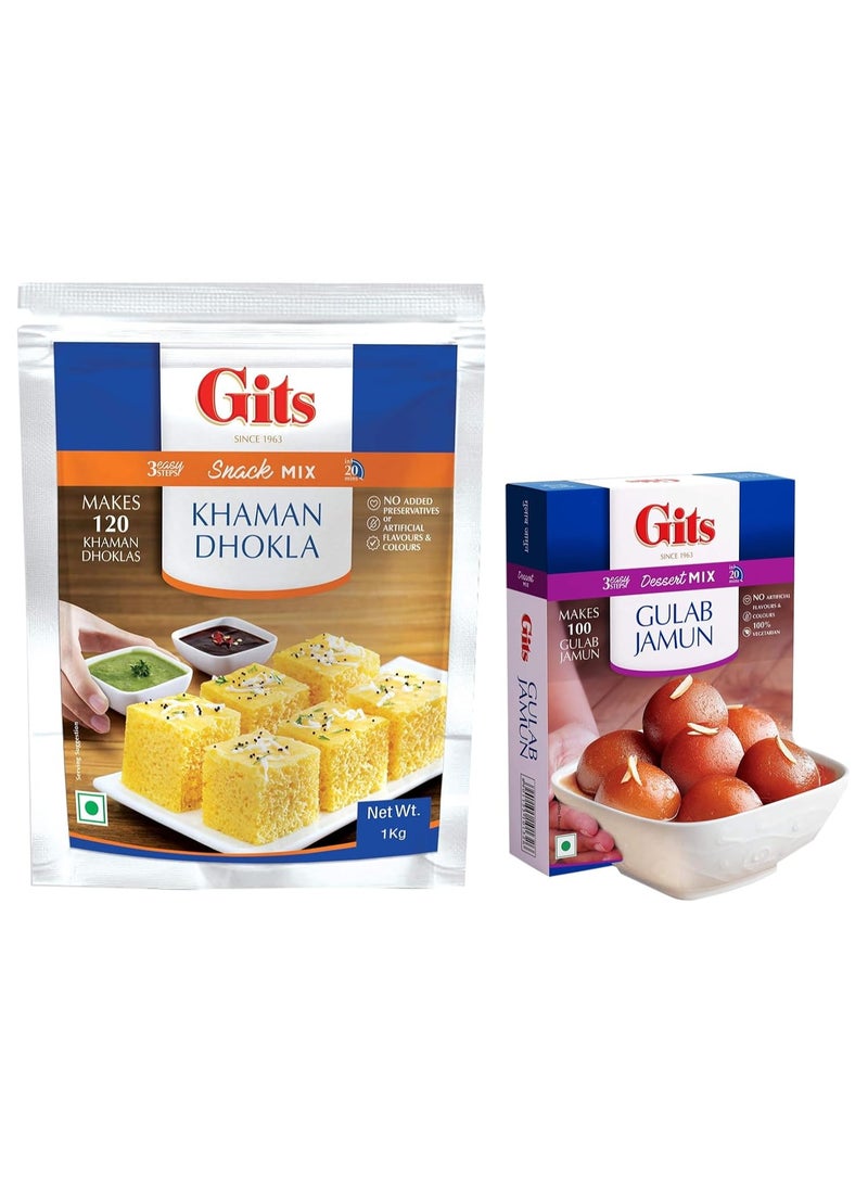 Gits Instant Khaman Dhokla Snack Mix, 1kg & Gits Instant Gulab Jamun Dessert Mix, 500g - Image 1