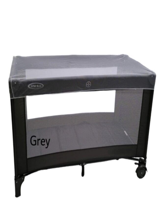 A crib for children comes in gray. Its design is rectangular and appears sturdy and stable. It features transparent mesh sides, allowing clear visibility of the child from the outside, - pzsku/ZF17D7744FDE295BFEC09Z/45/_/1729294897/ea016bf7-068e-47bb-b48e-1f36cdf42521