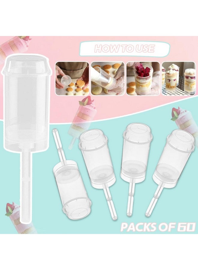 بورولا BOROLA 60 قطعة من قوالب الكيك الدائرية الشفافة القابلة للدفع (Push Up Pops) حاويات بلاستيكية مع أغطية وقاعدة وعصا - Image 3