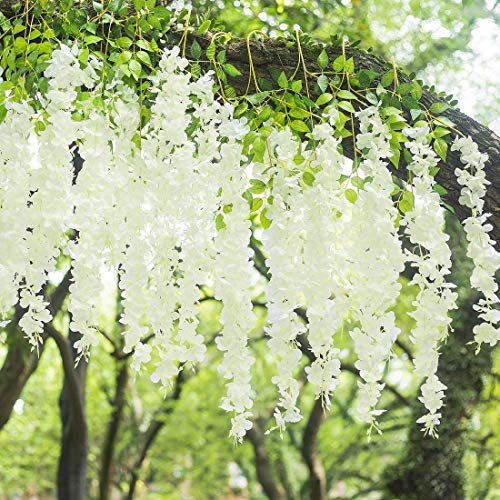 VRCT Artificial Flowers Vine Wisteria Hanging Garland String (White, 5 Pieces) - Image 2