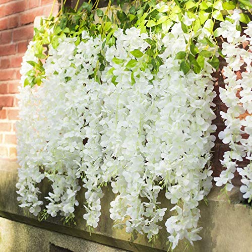 VRCT Artificial Flowers Vine Wisteria Hanging Garland String (White, 5 Pieces) - Image 1
