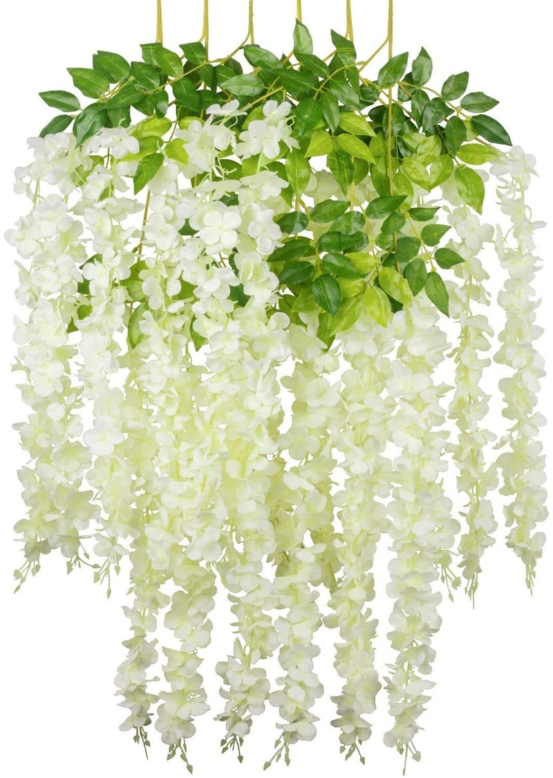 VRCT Artificial Flowers Vine Wisteria Hanging Garland String (White, 5 Pieces) - Image 3