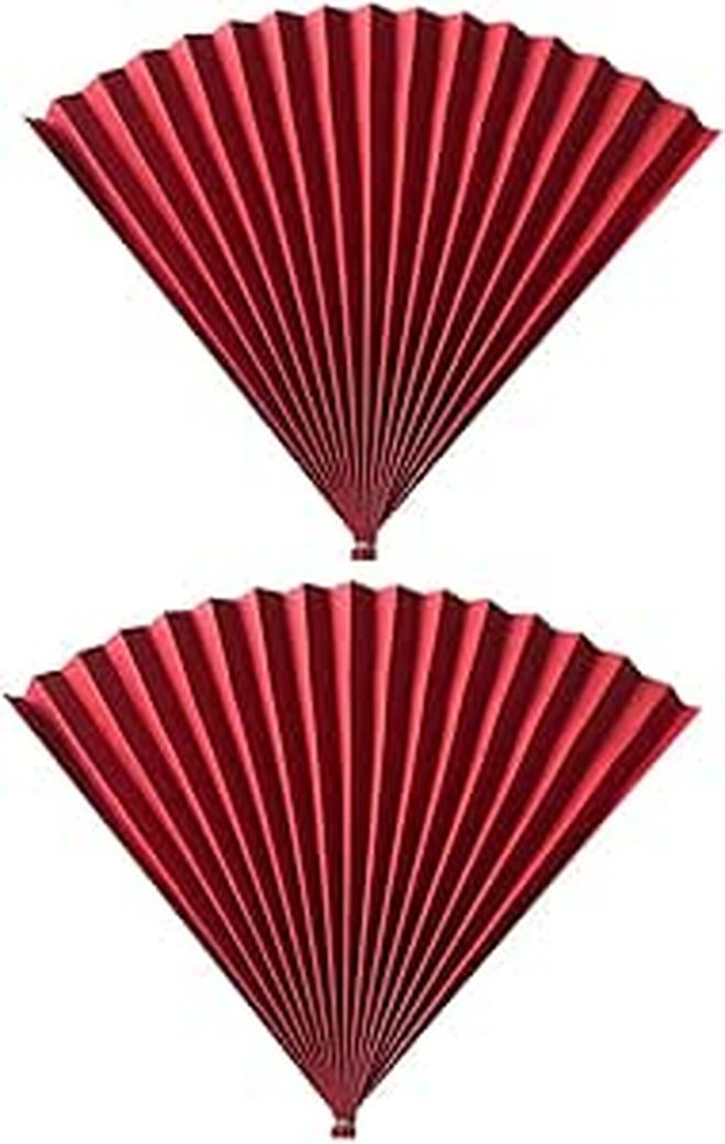 Pristine Red Antique Folding Paper Fans 2pc Chinese Studio Photography Prop - Image 1