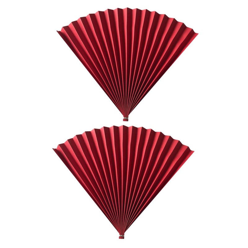Pristine Red Antique Folding Paper Fans 2pc Chinese Studio Photography Prop - Image 2