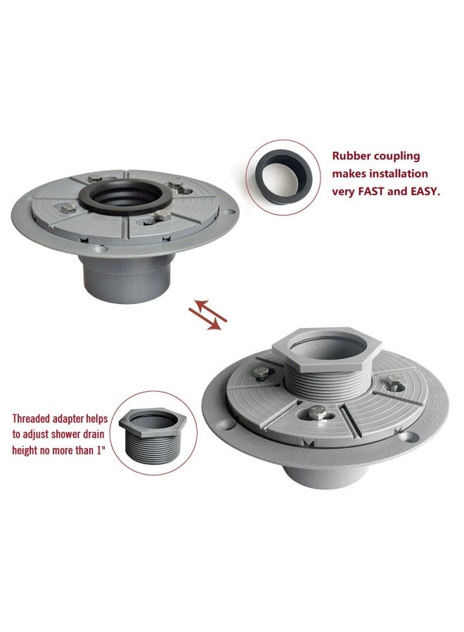 2 Inch Sub Drain Shower Drain Base No Hub Shower Drain Base With Rubber Gasket For 2 Inch Linear And Square Drain 2 In Grey 1 - Image 3