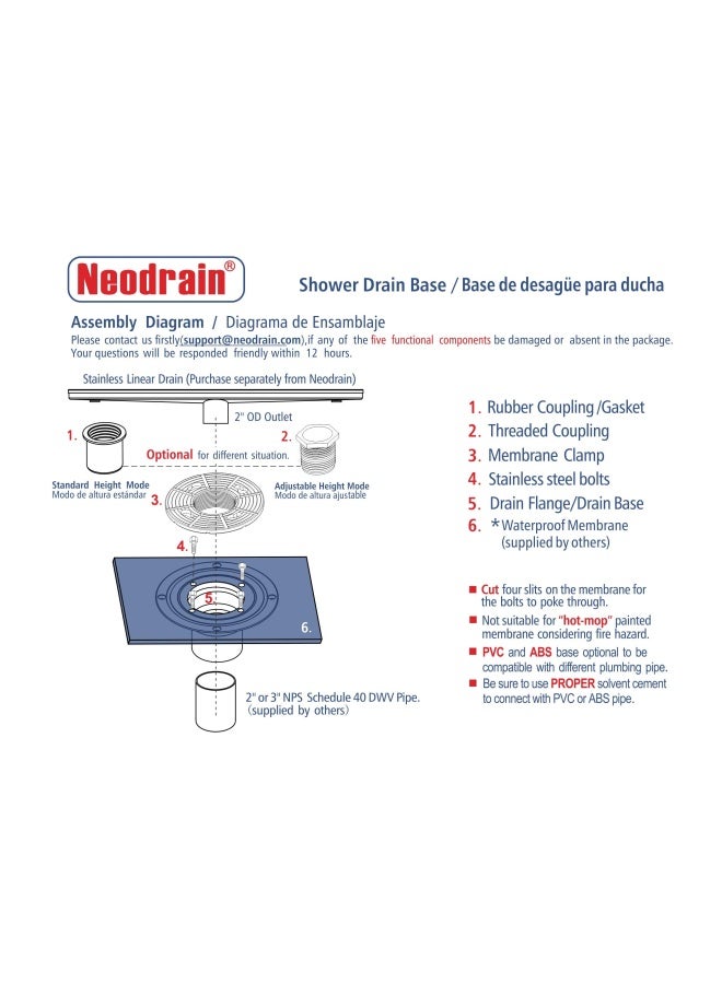 2 Inch Sub Drain Shower Drain Base No Hub Shower Drain Base With Rubber Gasket For 2 Inch Linear And Square Drain 2 In Grey 1 - Image 5