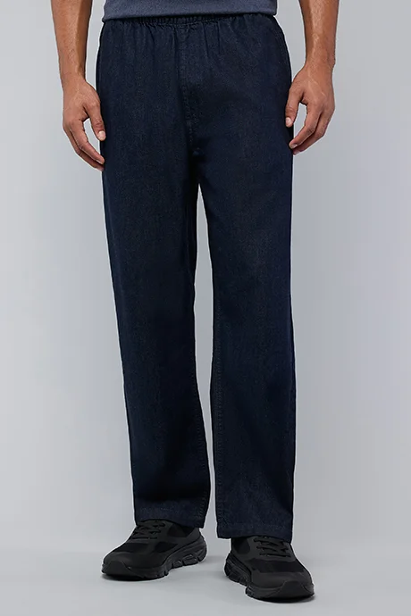 أر أند بي Solid Straight Fit Jeans with Elastic Waist
