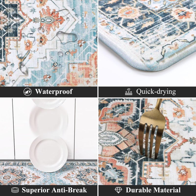 Zorzel Kitchen Mats for Floor Non Slip Washable Kitchen Rugs Sets of 3 Floral Kitchen Runner Rugs Waterproof Vintage Carpet Rug for Hallway Laundry Sink Entryway Bathroom - Image 4