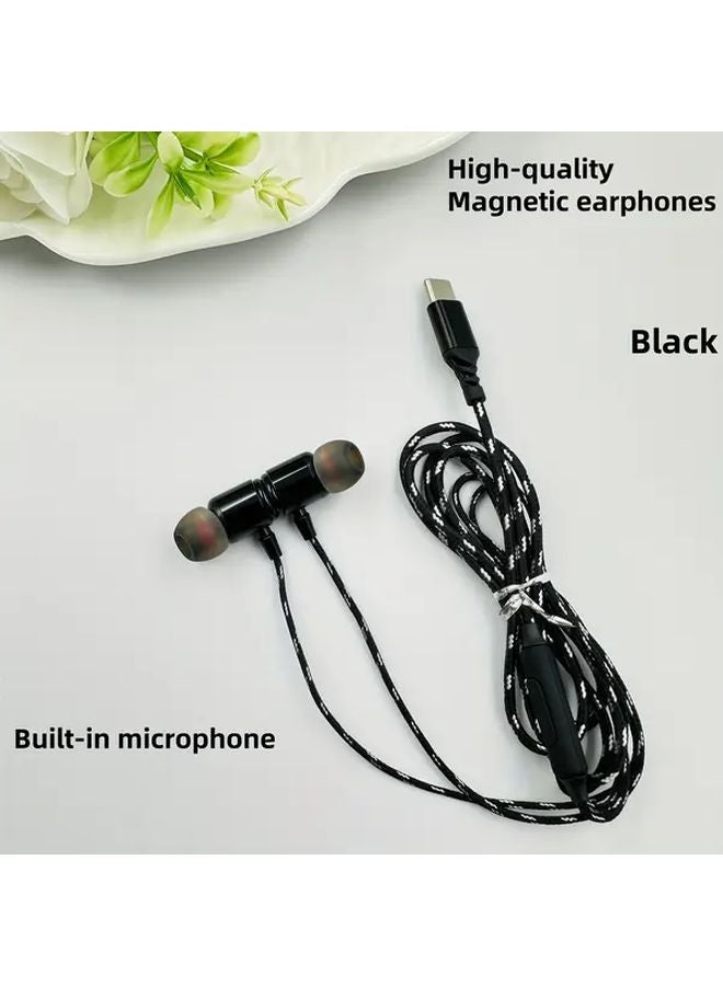 Gray Type C Magnetic Earphones Semi In Ear HD Sound Braided Cable With Microphone - Image 3