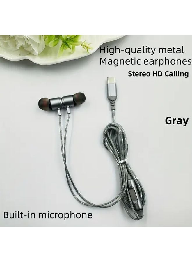 Gray Type C Magnetic Earphones Semi In Ear HD Sound Braided Cable With Microphone - Image 1