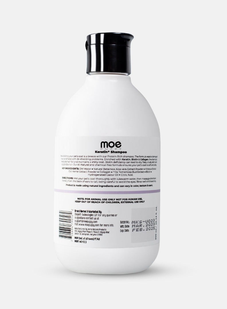 Moe Puppy Moe Puppy Keratin Plus Pet Shampoo for Repair and Strengthening Damaged Fur| Natural Pet Shampoo Made with Plant Based Ingredients | Sulfate & Paraben Free, pH Balanced for Pets (300ml)  - Image 2