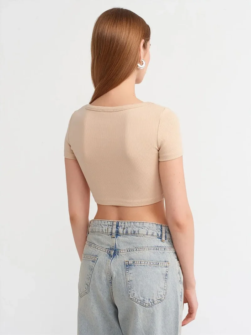 ديلفين DILVIN Women's Ribbed Crop T-Shirt