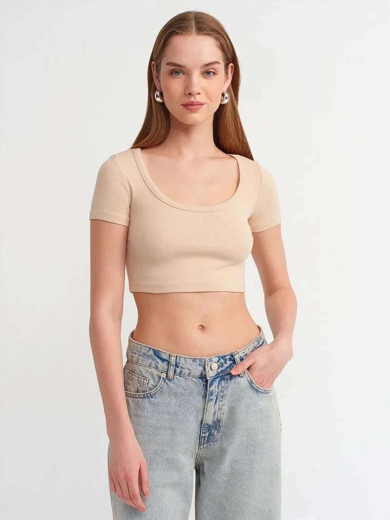 ديلفين DILVIN Women's Ribbed Crop T-Shirt