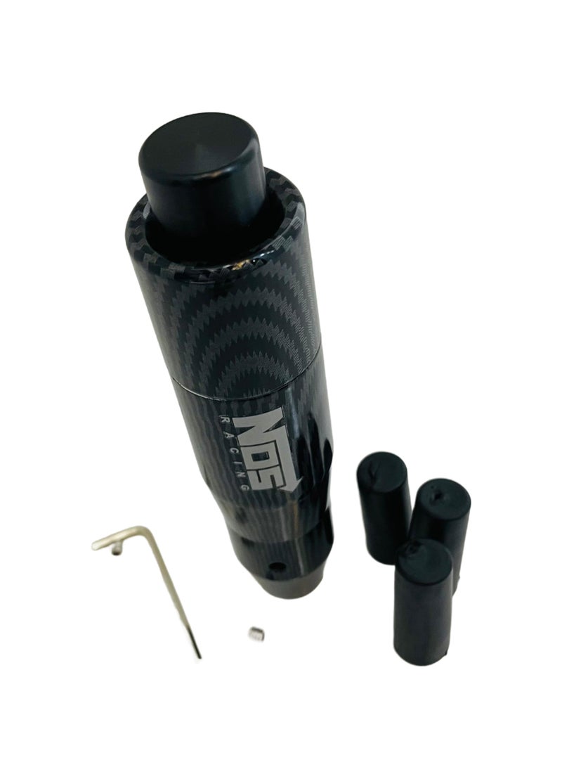 رويال ROYAL - رأس ناقل حركة معدني للسيارات من NOS، مقبض ناقل حركة من سبائك الألومنيوم مطبوع باللونين الأسود والرمادي بطول 14.5 سم/5.7 بوصة، مقاوم للارتداء للسيارة (ألياف الكربون) (0528CB) - Image 1