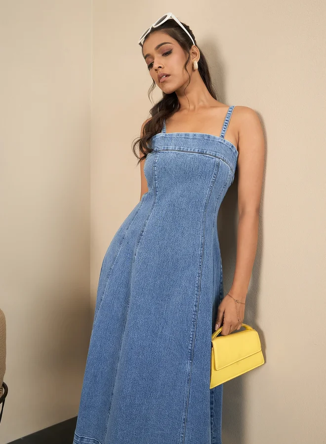 ستايل ستون StyleStone Blue Strappy Denim Midi Dress