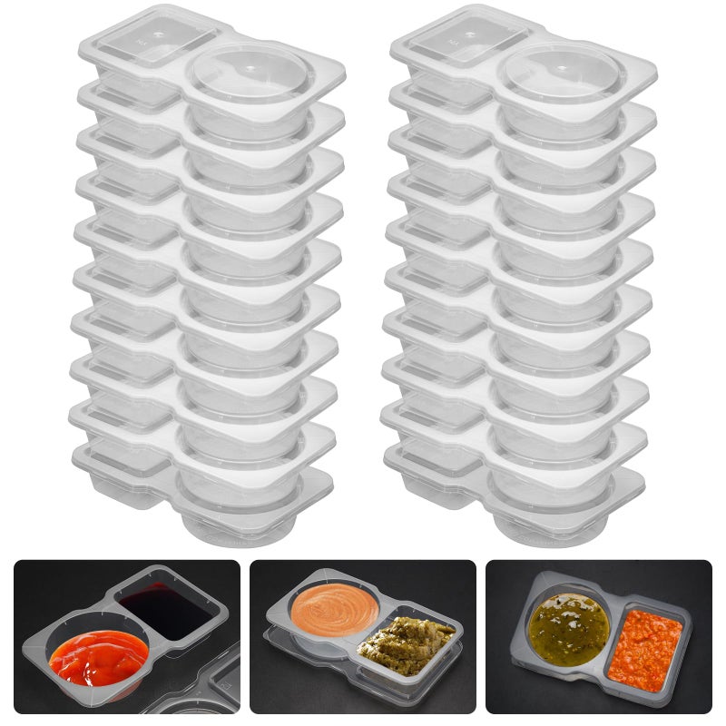 Uvhjw 20 Sets Reusable Snack Container  Condiment Containers With Lid  2 Compartments Dipping Container For Refrige  Portion Control Containers  Takeaway Sauce Dip Case For Outdoor - Image 1