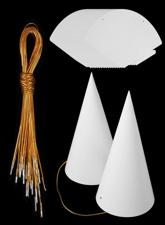 Classicseali 20pcs White Party Hats,Paper Birthday Party Hats for Kids,Art DIY Kids Partys Hat for Adults,with Gold Elastic Cord,for Painting Halloween Christmas Supplies Costume Headdress - Image 1