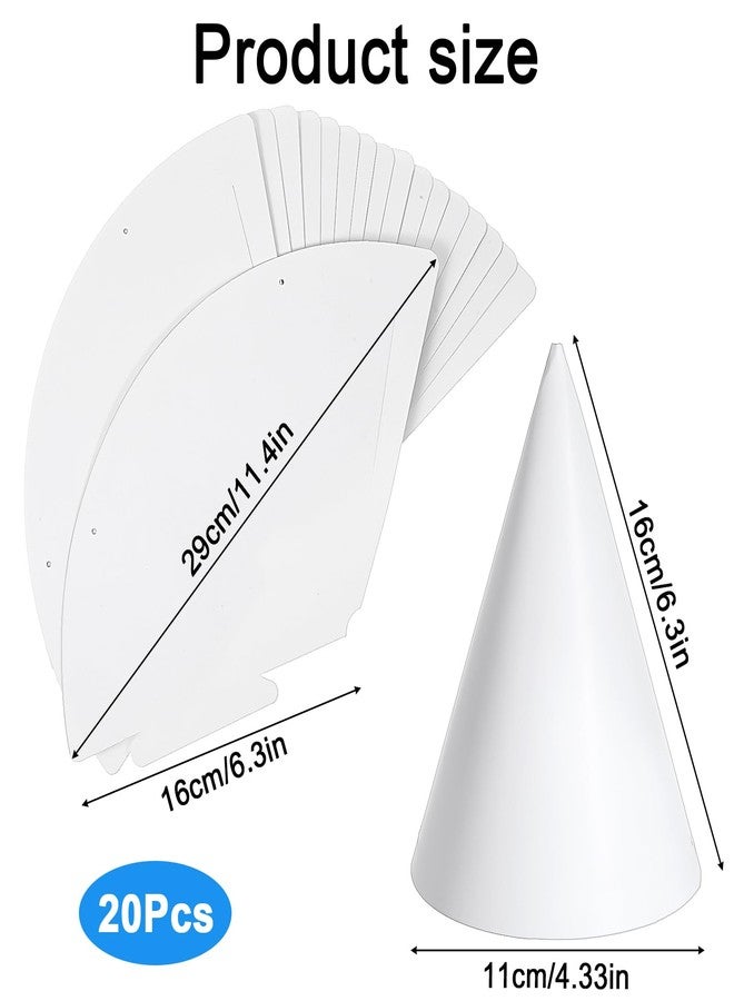 Classicseali 20pcs White Party Hats,Paper Birthday Party Hats for Kids,Art DIY Kids Partys Hat for Adults,with Gold Elastic Cord,for Painting Halloween Christmas Supplies Costume Headdress - Image 2