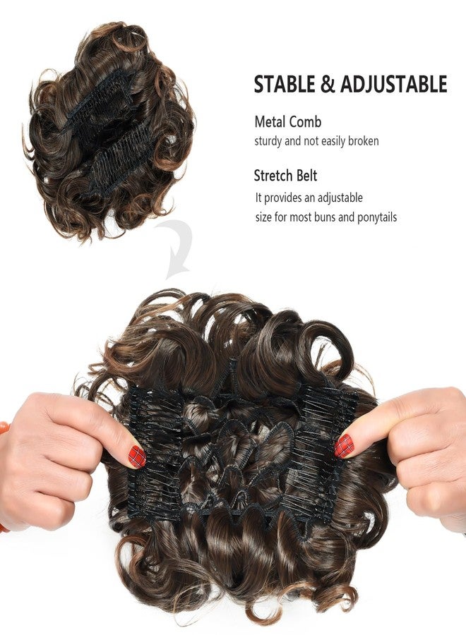 Rose bud Chignon Hairpiece Curly Bun Extensions Scrunchie Updo Synthetic Combs in Messy Bun Hair Piece for Women Darkest Brown to Light Auburn - Image 4