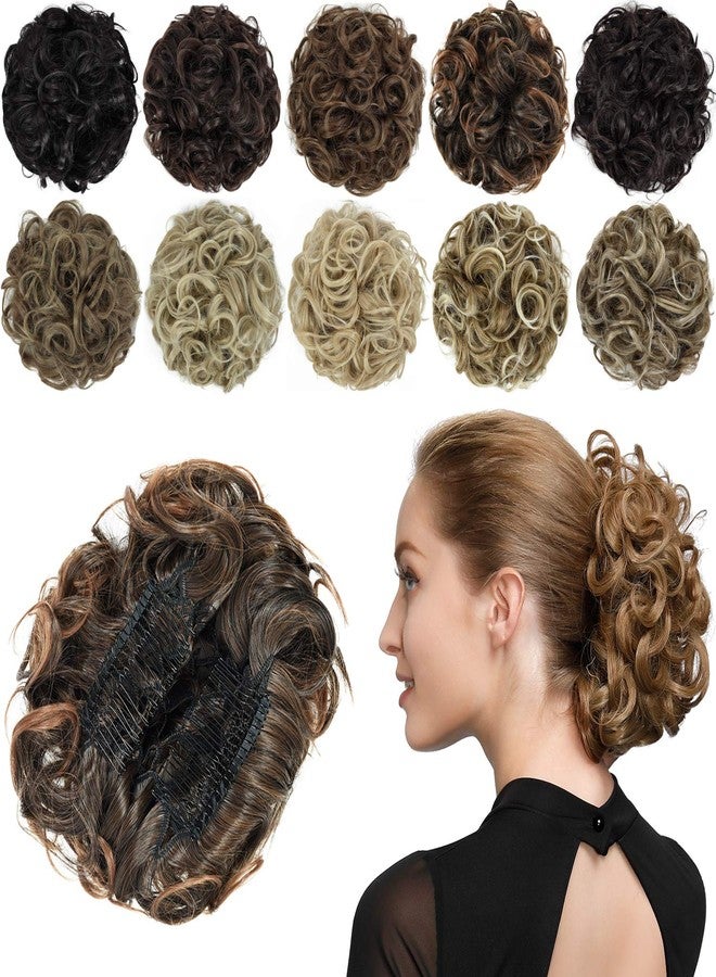 Rose bud Chignon Hairpiece Curly Bun Extensions Scrunchie Updo Synthetic Combs in Messy Bun Hair Piece for Women Darkest Brown to Light Auburn - Image 1