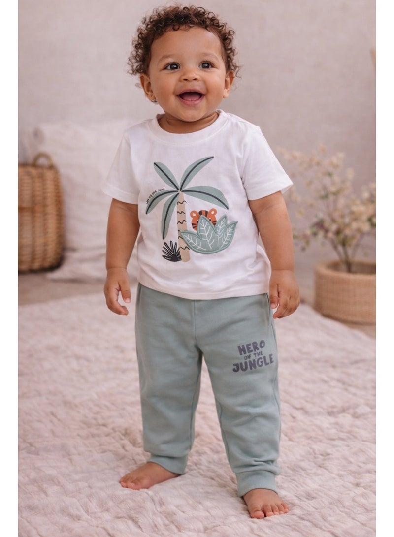 victor and jane Infant Boys’ 2-Piece Set – Tropical Crocodile T-Shirt & “Hero Jungle” Joggers - Image 1