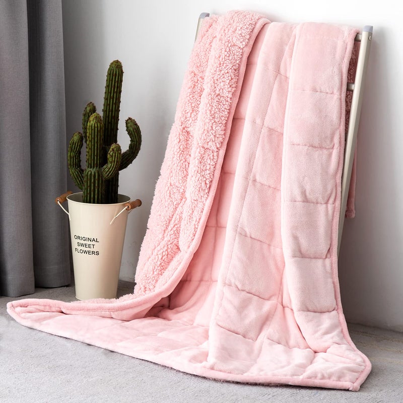 Topblan Sherpa Fleece Weighted Blanket 12lbs Uniformed Color with Fuzzy Fleece and Shaggy Sherpa to Help with Better Sleep 48x72 inches Pink