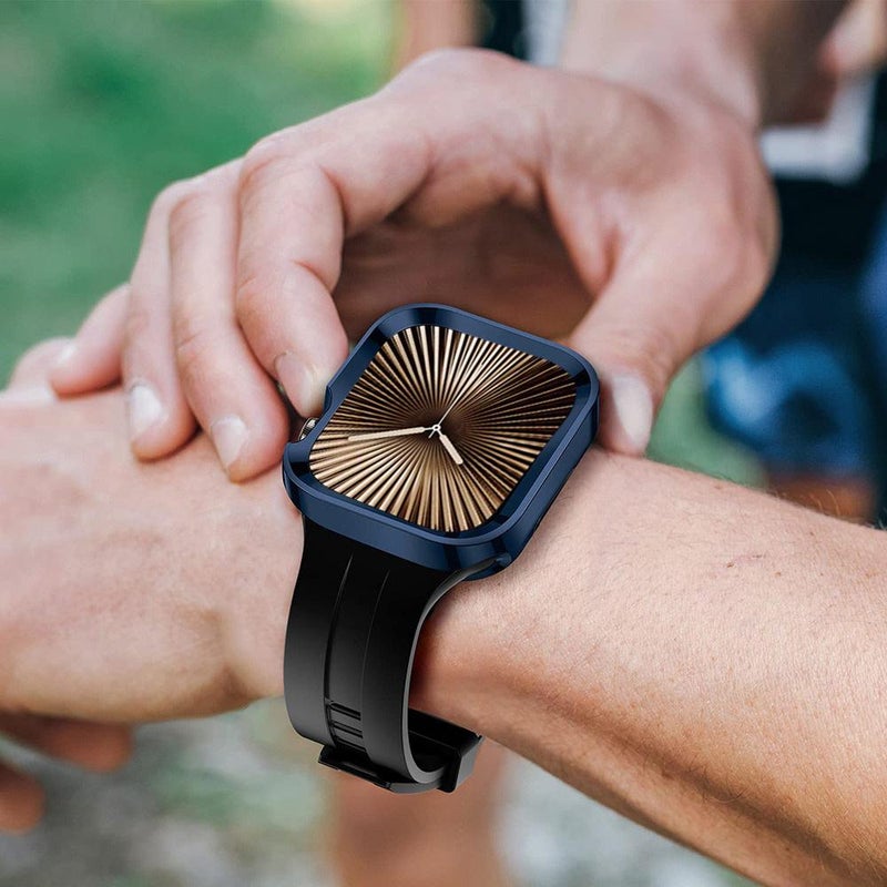 إيروريكس لساعة Apple Watch 40 مم / 41 مم سوار سيليكون مموج مع مشبك عكسي وحافظة من مادة TPU (أسود) - Image 3