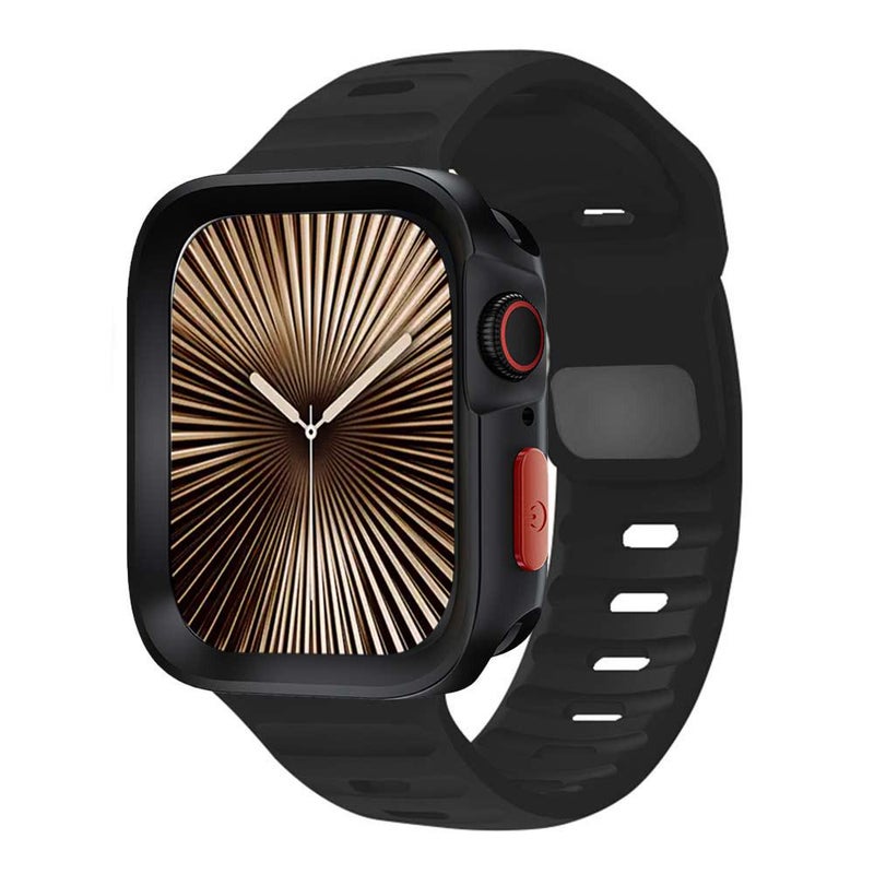 إيروريكس لساعة Apple Watch 40 مم / 41 مم سوار سيليكون مموج مع مشبك عكسي وحافظة من مادة TPU (أسود) - Image 1