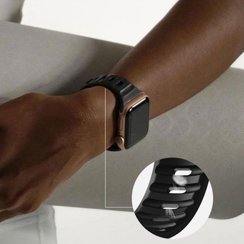 إيروريكس لساعة Apple Watch 40 مم / 41 مم سوار سيليكون مموج مع مشبك عكسي وحافظة من مادة TPU (أسود) - Image 4