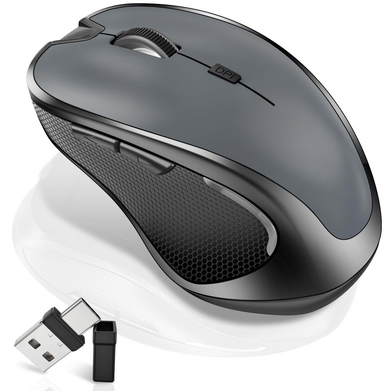 Normdecos Mouse for MacBook Wireless Bluetooth Mouse Laptop MacBook Air Mac Pro Rechargeable Silent PC iPad Optical Mouse with Jiggler Dual Mode Switch Bluetooth 5.2/3.0 and 2.4GHz USB Type-C Receiver Gray - Image 1