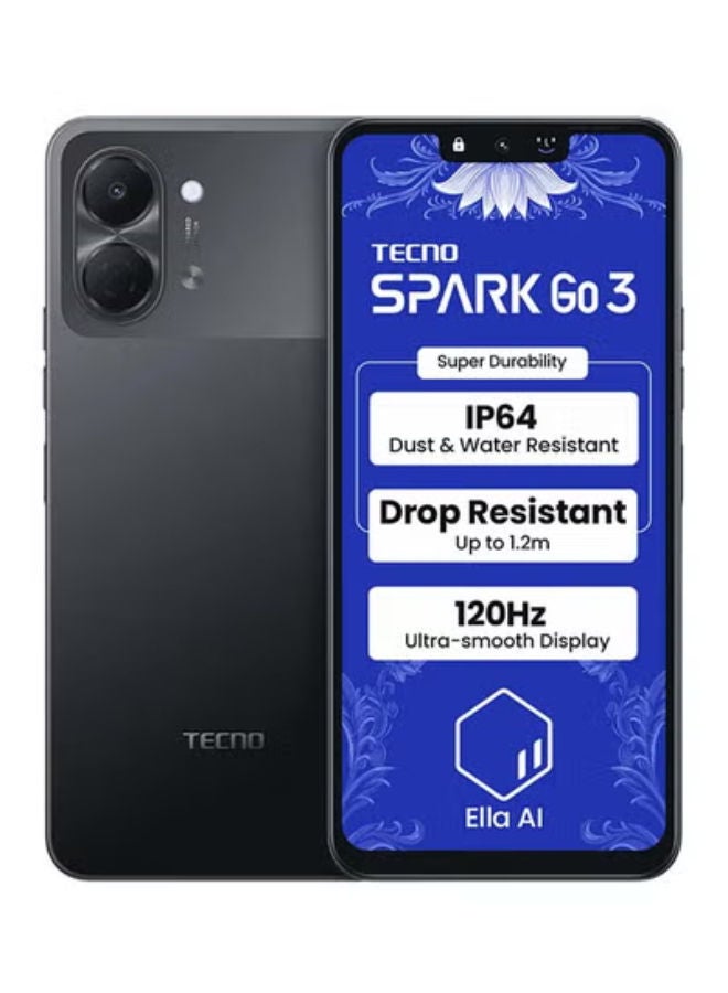 Spark Go 3 ثنائي الشريحة أسود حبر 4GB RAM 128GB 4G - نسخة الشرق الأوسط