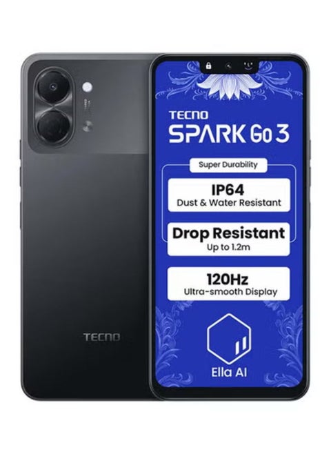 Spark Go 3 Dual SIM Ink Black 4GB Ram 128GB 4G -Middle east version
