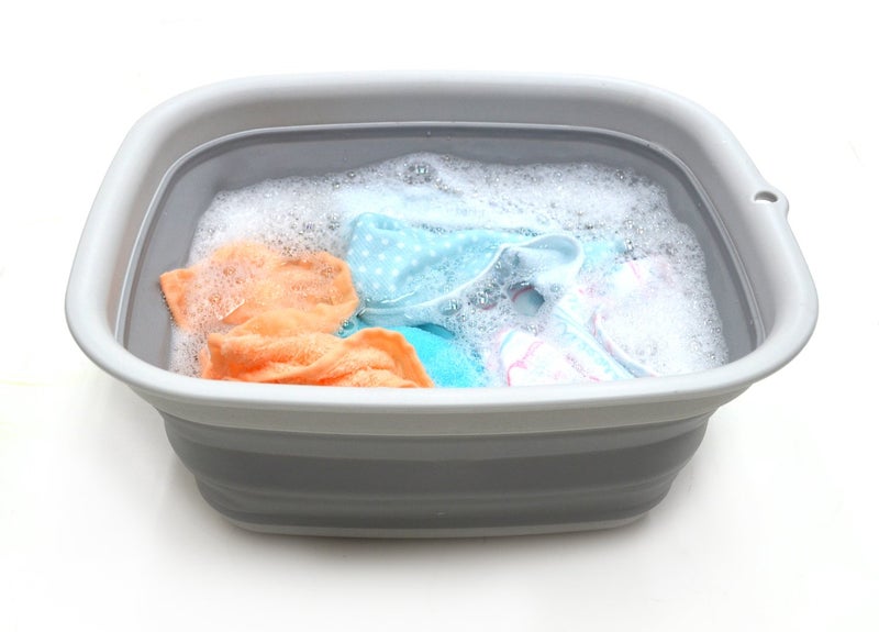 SAMMART 945L 25 Gallon Collapsible Tub  Foldable Dish Tub  Portable Washing Basin  Space Saving Plastic Washtub Grey M