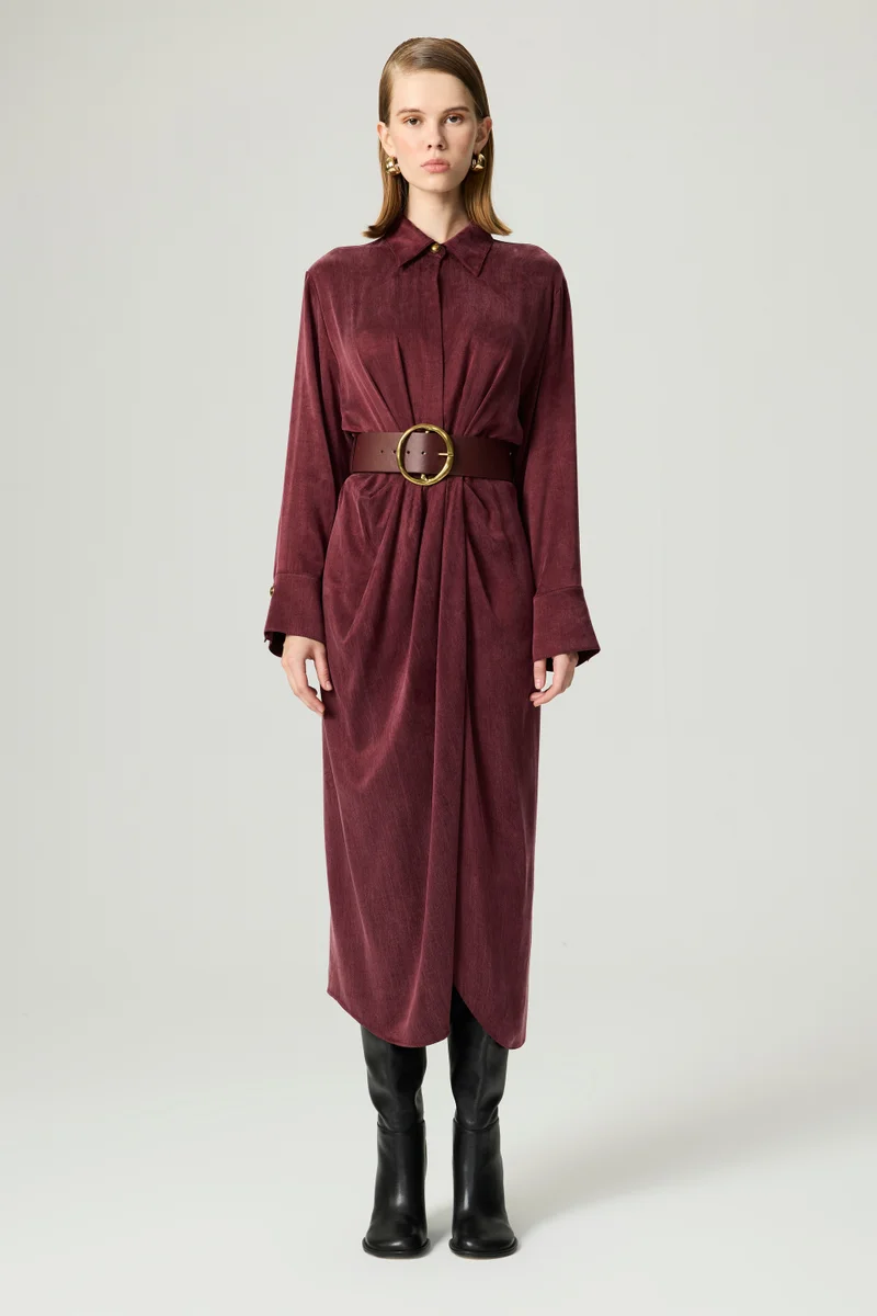 Draped Belted Maxi Dress