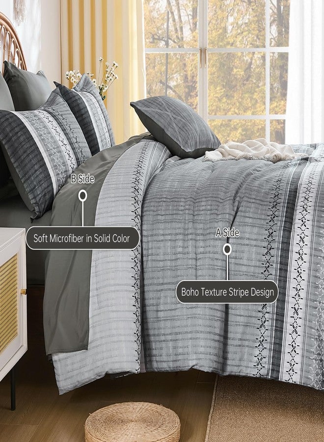 Dintszyayue Grey Queen Comforter Size Set, 7 Pieces Striped Texture Bed in a Bag Bedding Sets, Lightweight Soft Comforter and Sheet Set, All Season Microfiber Teen Boys Bedding Sets for Men Women - Image 4