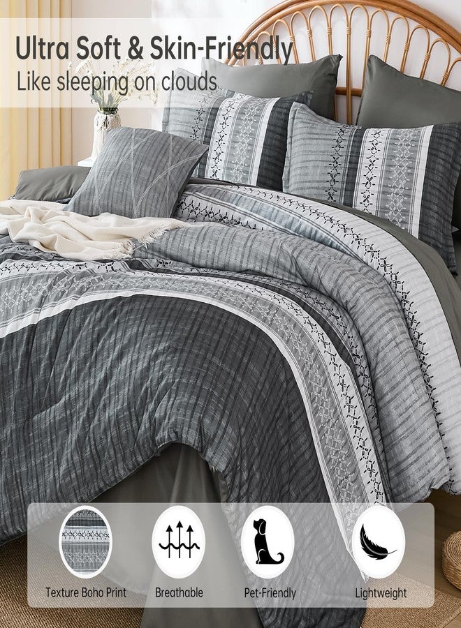 Dintszyayue Grey Queen Comforter Size Set, 7 Pieces Striped Texture Bed in a Bag Bedding Sets, Lightweight Soft Comforter and Sheet Set, All Season Microfiber Teen Boys Bedding Sets for Men Women - Image 5