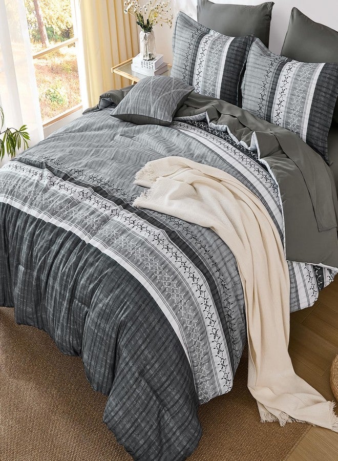 Dintszyayue Grey Queen Comforter Size Set, 7 Pieces Striped Texture Bed in a Bag Bedding Sets, Lightweight Soft Comforter and Sheet Set, All Season Microfiber Teen Boys Bedding Sets for Men Women - Image 3