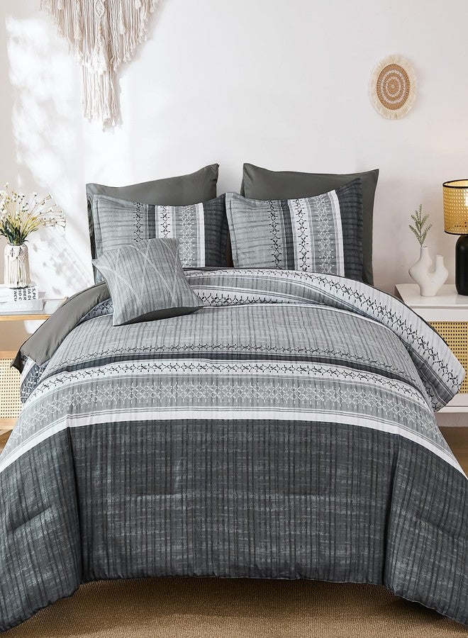 Dintszyayue Grey Queen Comforter Size Set, 7 Pieces Striped Texture Bed in a Bag Bedding Sets, Lightweight Soft Comforter and Sheet Set, All Season Microfiber Teen Boys Bedding Sets for Men Women - Image 2