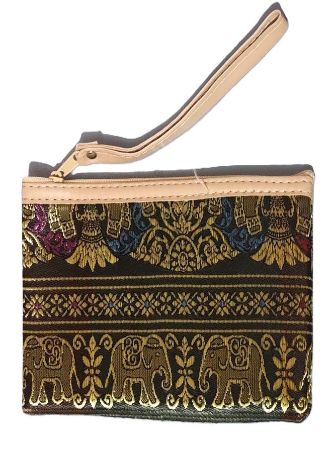 DeLegarde Traditional Brocade Clutch Wallet for Women, Black and Golden, 18 x 9.5 cm - Image 1