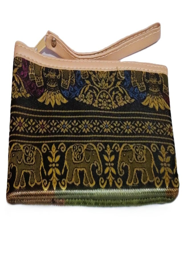 DeLegarde Traditional Brocade Clutch Wallet for Women, Black and Golden, 18 x 9.5 cm - Image 5