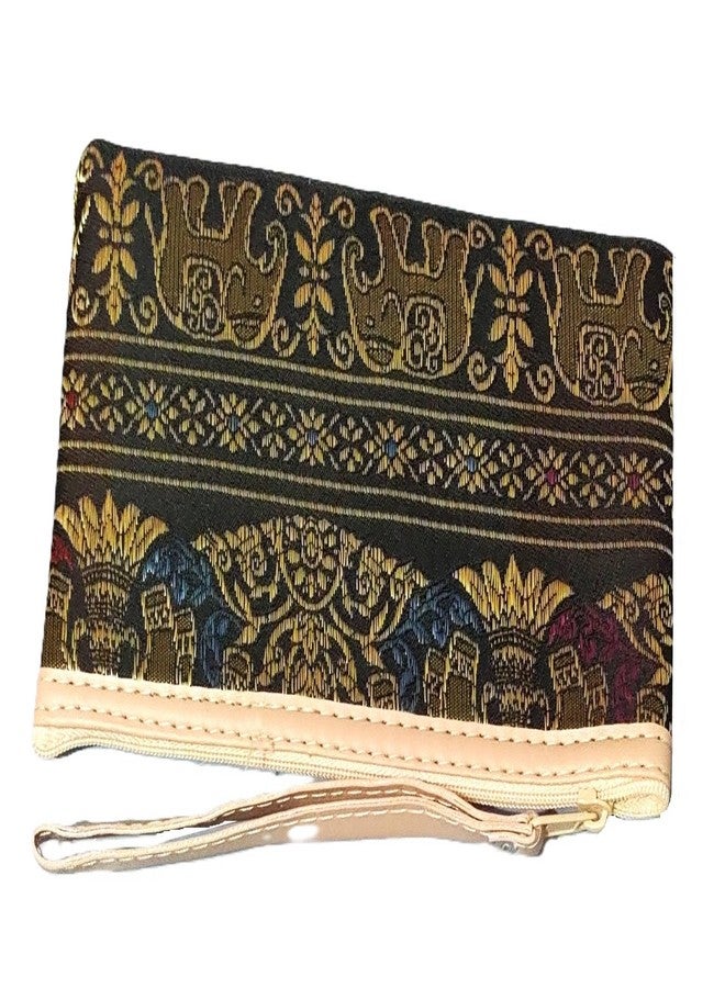 DeLegarde Traditional Brocade Clutch Wallet for Women, Black and Golden, 18 x 9.5 cm - Image 3