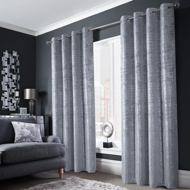 always4u Soft Velvet Curtains 84 Inch Length Luxury Bedroom Curtains Silver Foil Print Window Treatments for Living Room Set of 2 Silver