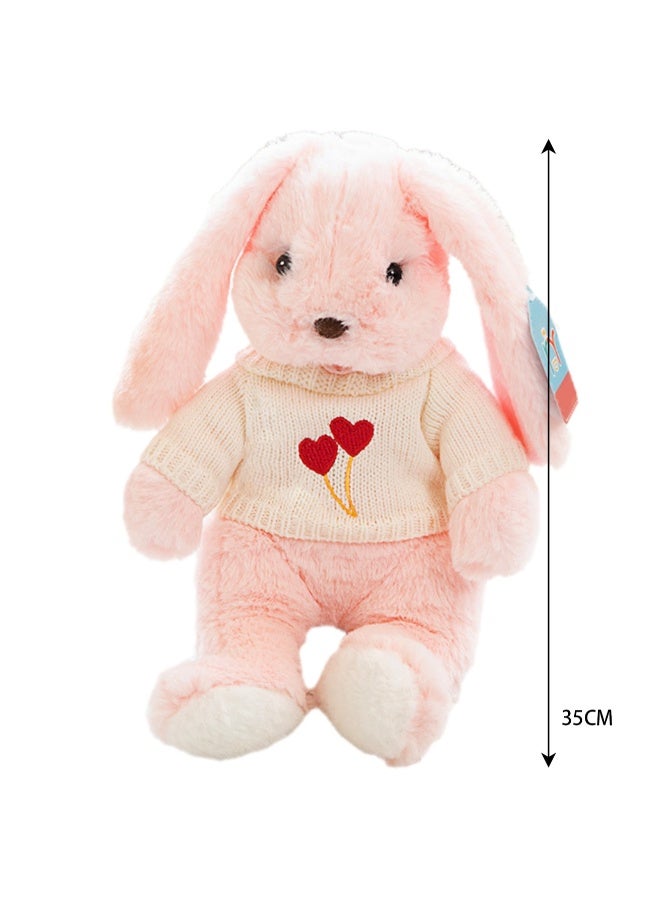 Baby Sleeping With Long-eared Rabbit Comfort Pillow Children's Plush Doll Toy (Pink Rabbit Double Heart Sweater)  - Image 2
