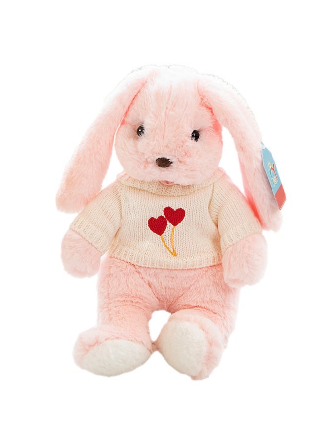 Baby Sleeping With Long-eared Rabbit Comfort Pillow Children's Plush Doll Toy (Pink Rabbit Double Heart Sweater)  - Image 1