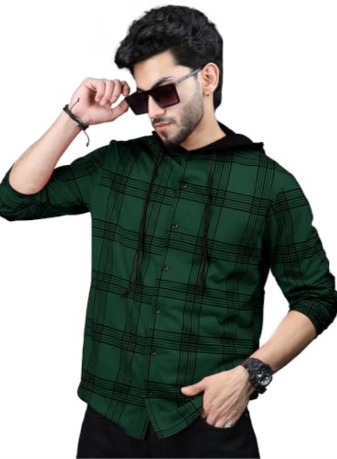 eyebogler Mens Checkered Hooded Neck Full Sleeve T-Shirt - Image 1
