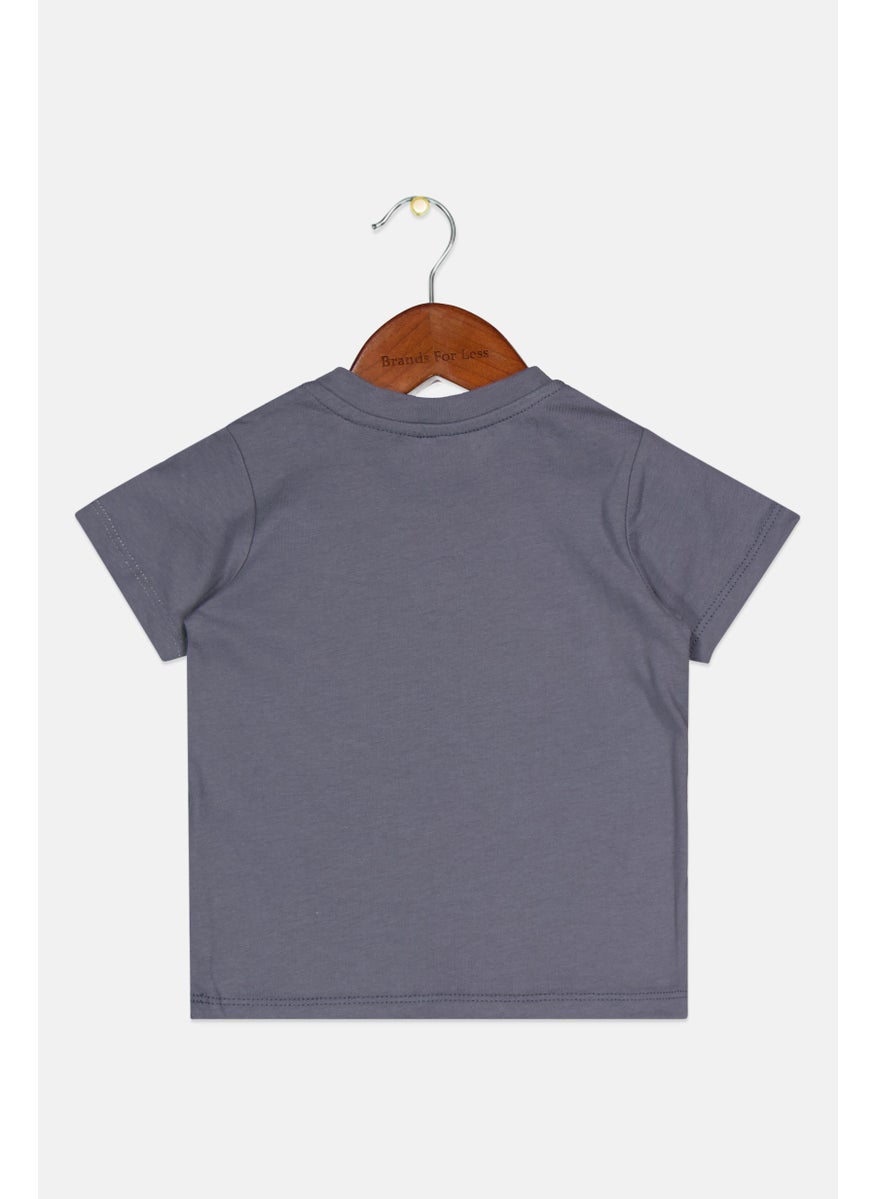 Cotton On - Toddlers Boy Crew Neck Short Sleeve Printed T-Shirt, Dark Grey - Image 1