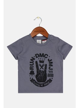 Toddlers Boy Crew Neck Short Sleeve Printed T-Shirt, Dark Grey