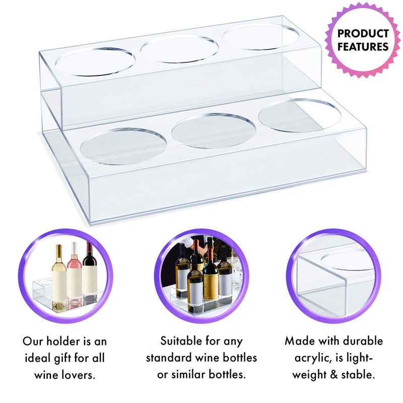 Srenta Acrylic Bottle Holder Wine Display Riser | 6 Bottles, 2 Tier Rack | Bar Counter-Top Display Stand | Wine Rack Holder for Kitchen, Pantry, Fridge | Storage Organizer for Wine, Soda, Syrups and Beer - Image 4