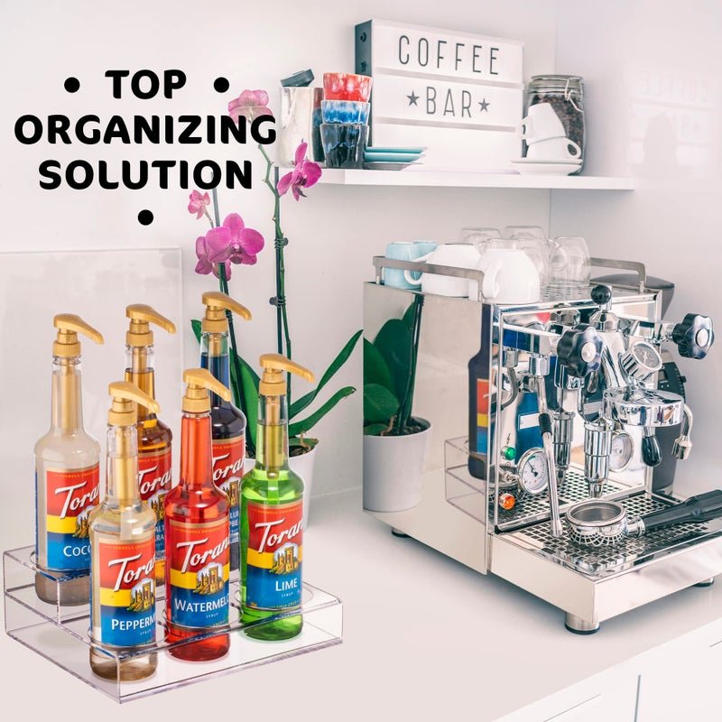 Srenta Acrylic Bottle Holder Wine Display Riser | 6 Bottles, 2 Tier Rack | Bar Counter-Top Display Stand | Wine Rack Holder for Kitchen, Pantry, Fridge | Storage Organizer for Wine, Soda, Syrups and Beer - Image 2